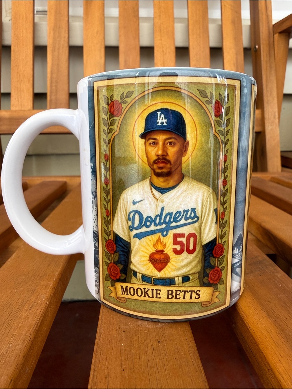 Mookie Betts, Shohei Othani, Freddie Freeman Dodgers White 11oz Ceramic Mug